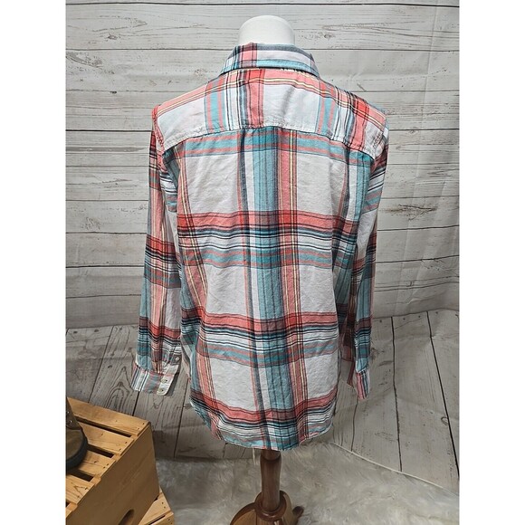 Talbots Shirt Women Sz Large Green Plaid Top Button Up Long Sleeve Casual Preppy - Picture 2 of 6